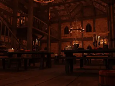 Medieval Tavern Interior and Exterior Low-poly 3D model