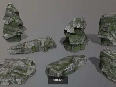 Rock Set rocks in shapes and sizes 3D Model Pack