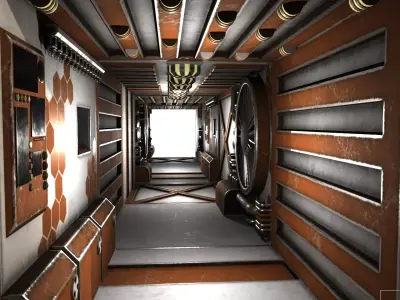 Details of the sci-fi corridor Low-poly 3D model