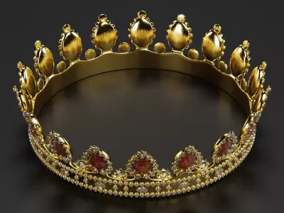 Royal Crown V2 - Golden Jewelry with Ruby Gemstones 3D model
