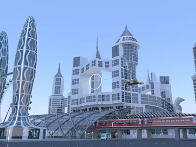 Future city with maglev 2023 3D model