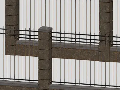 Stone wall fence peak in fence Low-poly 3D model