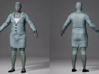 Female Business Suit - Blue Blazer Skirt Uniform Low-poly 3D model