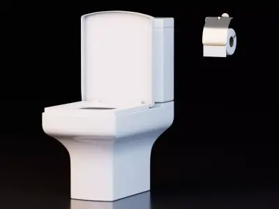 Modern Ceramic Toilet With Toilet Paper Holder Low-poly 3D model
