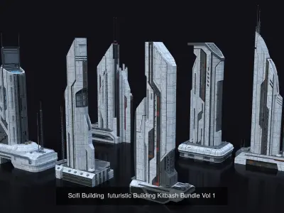 Cyberpunk Scifi Building collection bundles 3D Model Pack