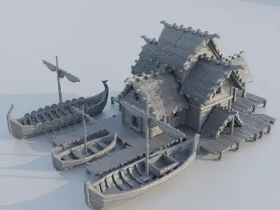Small Viking Port Tabletop Terrain 28 mm 3D print model