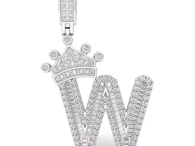 Crown Initial  W  Letter Pendant 3D print model