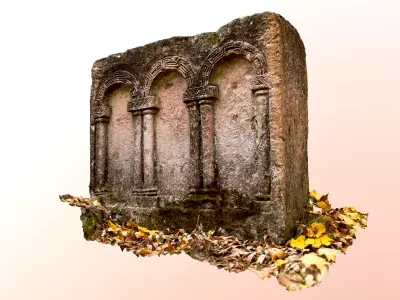 Tombstone stone tomb with leaves 3D model