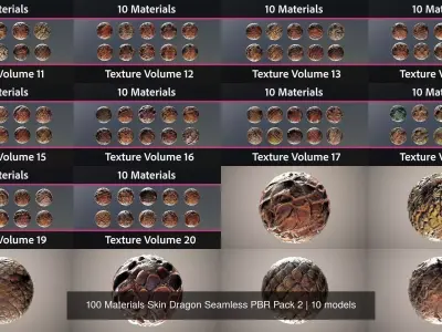 100 Materials Skin Dragon Seamless PBR Pack 2 Texture