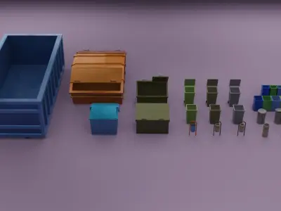 Low Poly Trash Bins  Low-poly 3D model