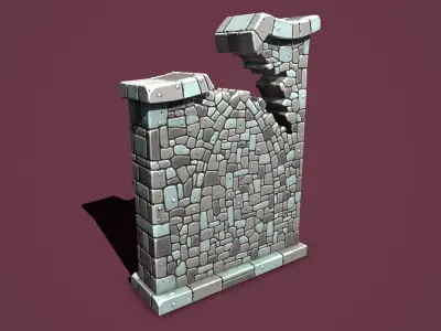Fantasy wall 1 broken Low-poly 3D model