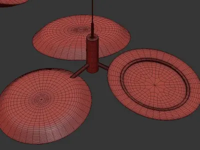 ULRICA three wooden pendant lights hanging from ceiling 3D model