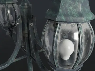 Rounded Street Lamp with quad stand 3D model