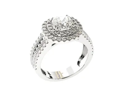 Double halo cushion cut mens ring 3D print model