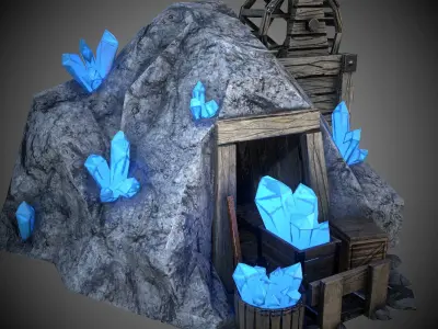 Crystal mine Low-poly 3D model