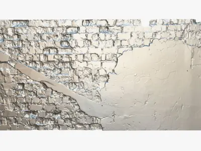 Brick ruined wall with wires Low-poly 3D model