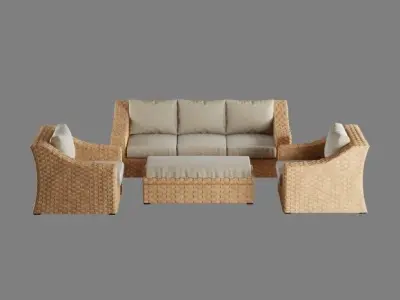 Wicker Lounge Set - Minimalist Edition 3D model