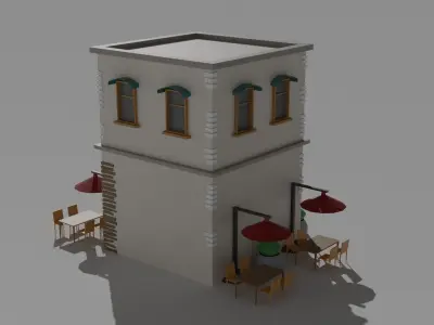 Low Poly Old Shop Building Low-poly 3D model