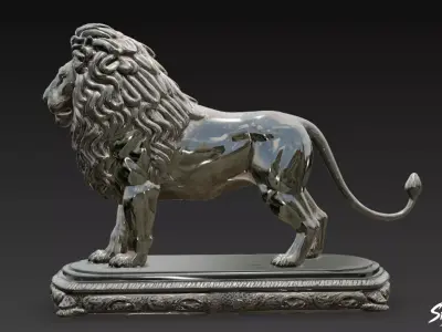 Lion Statue V32 Low-poly 3D model