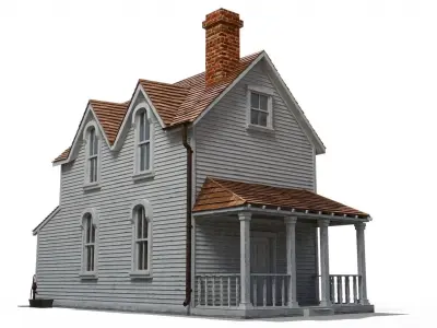 Old Countryside House With Interior Low-poly 3D model