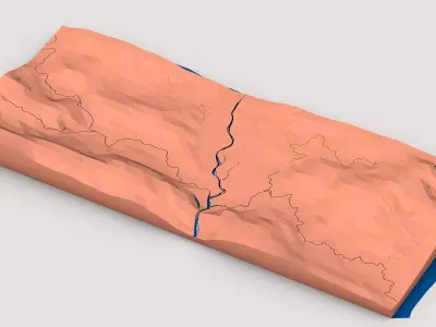 Low Poly Terrain Map with Hills and Rivers 3D model