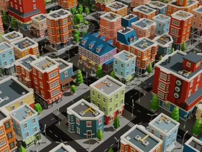 Isometric Low poly City Pack Low-poly 3D model