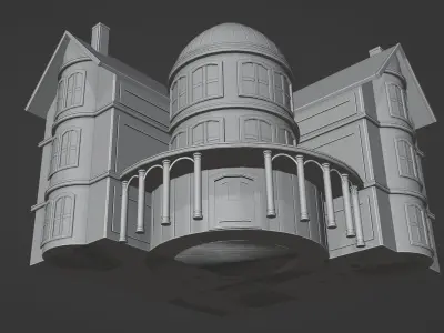 House villa architecture building vintage city pillars 3D model