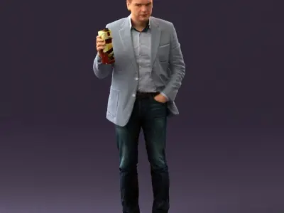 Barman in light gray top juice in hand 0941 3D model