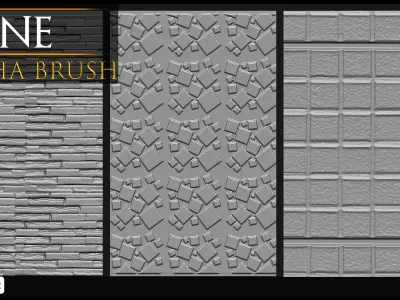 30 Real Stone Alpha Brushes-Blender Alpha Brush - Zbrush Brush 3D model