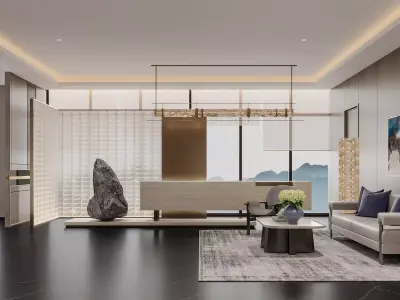 Modern reception lobby 3D model 12
