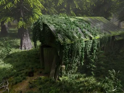 Abandoned Shack in Forest Scene 3D model