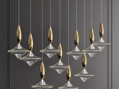 ETOILE group of gold and glass pendants hanging from wall 3D model