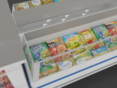 Store Floor Freezer refrigerator Store Display with frozen food 3D model