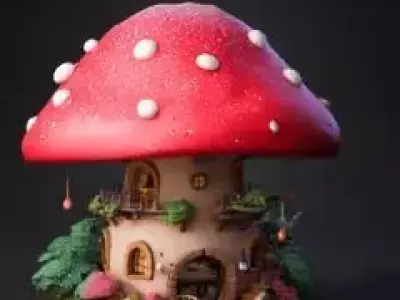Mushroom Home Enchanted Stylized Fairy Tale Fantasy House 3D model