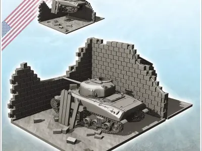 Ruin of Sherman M4 with walls and pieces of wood 4 - World War T 3D print model