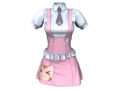 Pink Corset Dress With Straps Over White Blouse Low-poly 3D model