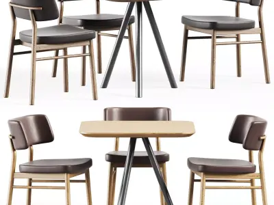 Table Aky Contract S80 and Wooden Chair Marlen by TrabA 3D model