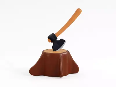 Stump with Axe Low-poly 3D model