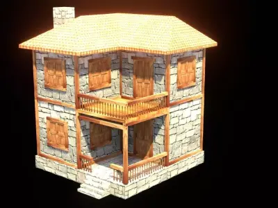 medieval house low poly village town residential house  108 Low-poly 3D model