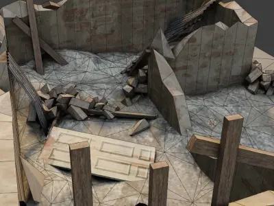 collapsed building with 4k pbr textures Low-poly 3D model