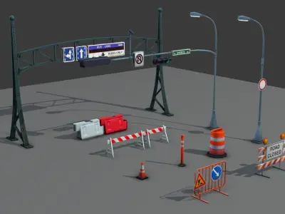 Road Objects pack - low poly Low-poly 3D model
