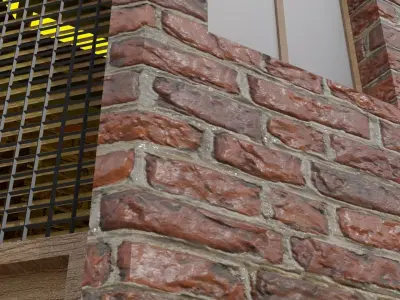 LOW POLY TOWER brick in middle of field Low-poly 3D model