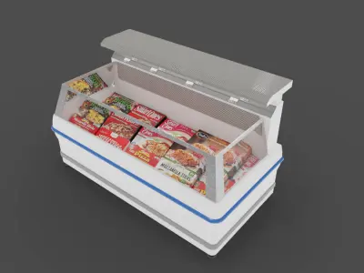 Store Floor Freezer refrigerator Store Display with frozen food 3D model