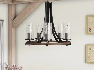 Davina Light Shaded Wagon Wheel Chandelier 3D model