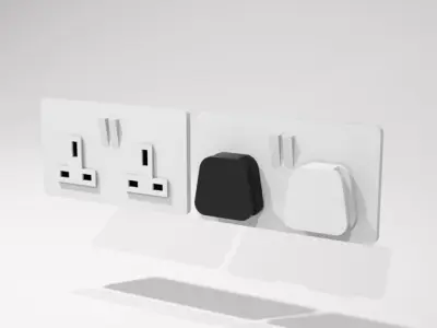 UK double electric socket with plug  Free low-poly 3D model
