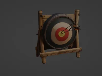 Wooden Archery Target Stand with Arrows 3D model