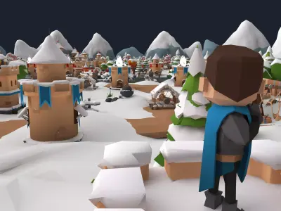 Stylized Cartoon Snow Fantasy Kingdom 3D Scene Model Low-poly 3D model