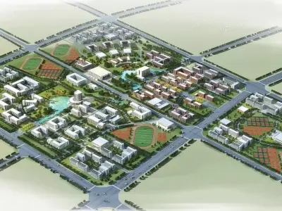 Modern University Campus Masterplan 3D model