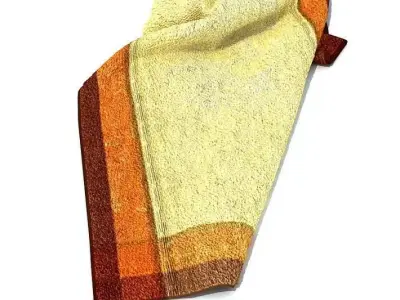Cream Cotton Towel With Two Color Border 3D model