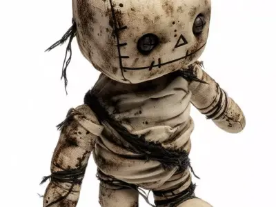 Voodoo Doll 3D Model Creepy Stitched Puppet Worn Fabric String Low-poly 3D model